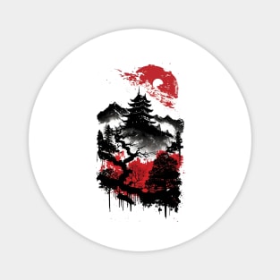 old Japanese castle - red & black print Magnet